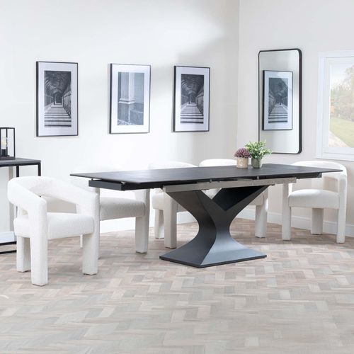 Anvik Black Ceramic Extending Dining Set - Kiefer Cream Boucle Fabric Dining Chair