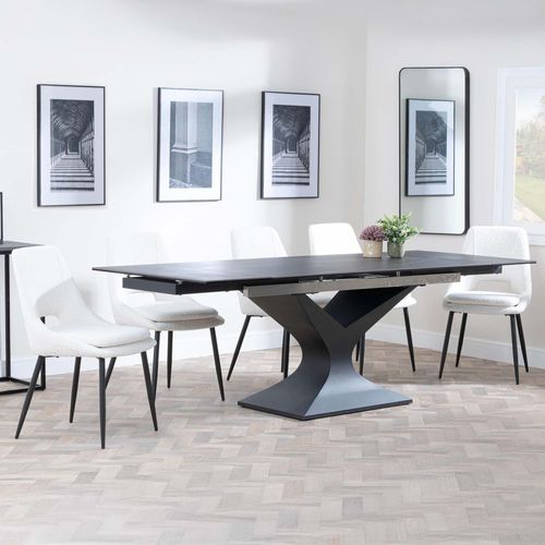 Anvik Black Ceramic Extending Dining Set - Peyton Cream Fabric Dining Chair