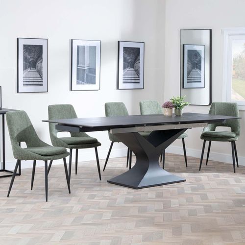 Anvik Black Ceramic Extending Dining Set - Peyton Green Fabric Dining Chair