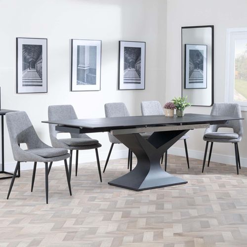 Anvik Black Ceramic Extending Dining Set - Peyton Grey Fabric Dining Chair
