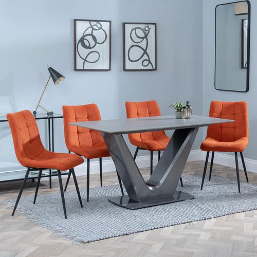 Camilla Grey Ceramic 4 Seater Dining Set - 4 Corona Orange Fabric Dining Chair