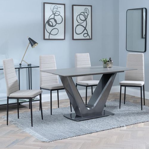 Camilla Grey Ceramic 4 Seater Dining Set - 4 Lido Sand Fabric Dining Chair with Black Legs