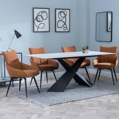 Merlin White Ceramic Dining Set - Ace Orange Fabric Swivel Dining Chair