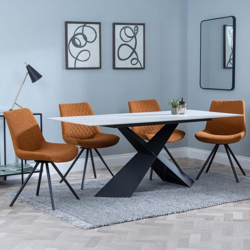 Merlin White Ceramic Dining Set - Boden Orange Fabric Swivel Dining Chair