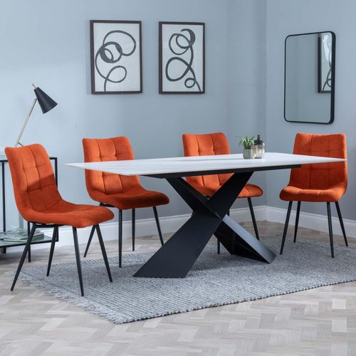 Merlin White Ceramic Dining Set - Corona Orange Fabric Dining Chair