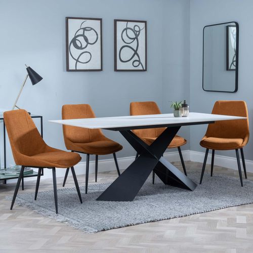 Merlin White Ceramic Dining Set - Darwin Orange Fabric Dining Chair