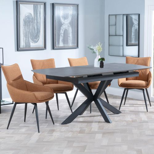 Bari Grey Ceramic Extending Dining Set - Ace Orange Fabric Swivel Dining Chair