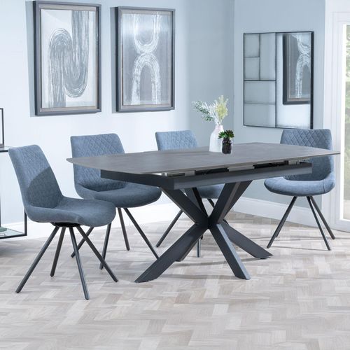 Bari Grey Ceramic Extending Dining Set - Boden Dark Grey Fabric Swivel Dining Chair