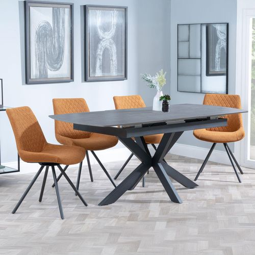 Bari Grey Ceramic Extending Dining Set - Boden Orange Fabric Swivel Dining Chair