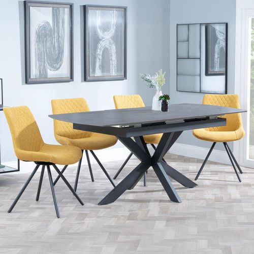 Bari Grey Ceramic Extending Dining Set - Boden Yellow Fabric Swivel Dining Chair