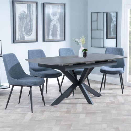 Bari Grey Ceramic Extending Dining Set - Darwin Dark Grey Fabric Dining Chair
