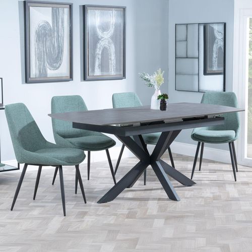 Bari Grey Ceramic Extending Dining Set - Darwin Green Fabric Dining Chair