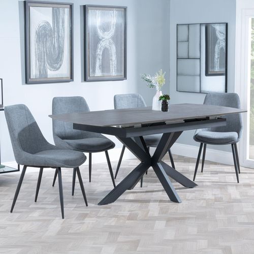 Bari Grey Ceramic Extending Dining Set - Darwin Grey Fabric Dining Chair