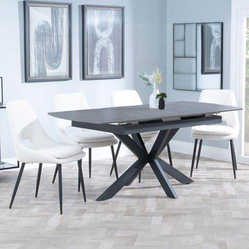 Bari Grey Ceramic Extending Dining Set - Peyton Cream Fabric Dining Chair