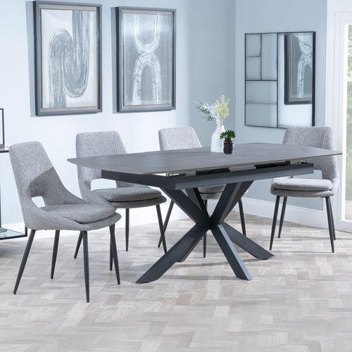Bari Grey Ceramic Extending Dining Set - Peyton Grey Fabric Dining Chair