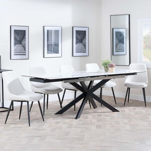 Sutton White Ceramic Extending Dining Set - Darwin Cream Fabric Dining Chair