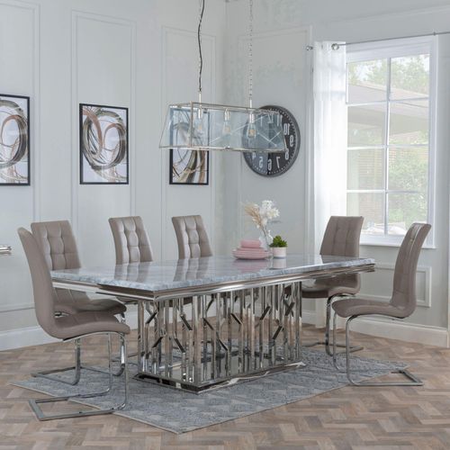 Vortex Grey Marble and Chrome Dining Set - Jamison Beige Faux Leather Dining Chair