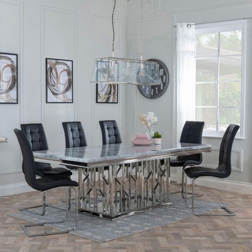 Vortex Grey Marble and Chrome Dining Set - Jamison Black Faux Leather Dining Chair