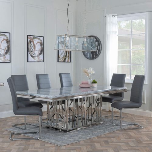 Vortex Grey Marble and Chrome Dining Set - Roma Grey Faux Leather Dining Chair