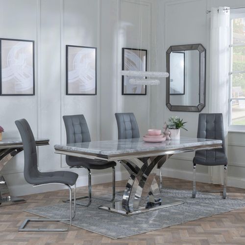 Lisbon Grey Marble and Chrome Dining Set - Jamison Grey Faux Leather Dining Chair