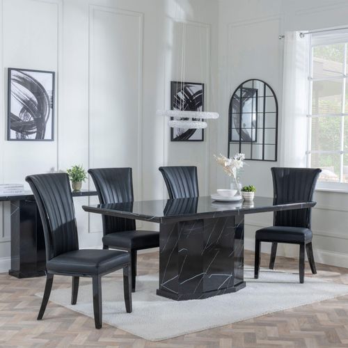 Naples Black Marble Dining Set - Cadiz Black Leather Dining Chair
