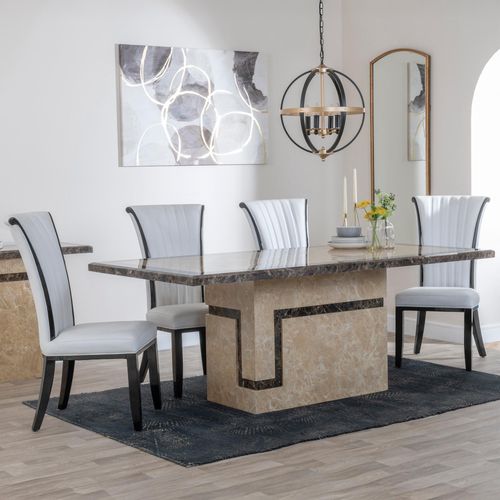 Venice Cream Marble Dining Set - Cadiz White Leather Dining Chair