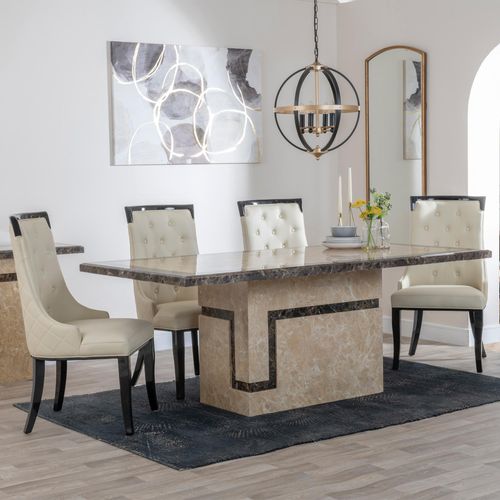 Venice Cream Marble Dining Set - Carmela Cream Leather Dining Chair