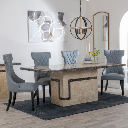 Venice Cream Marble Dining Set - Mimi Grey Leather Dining Chair