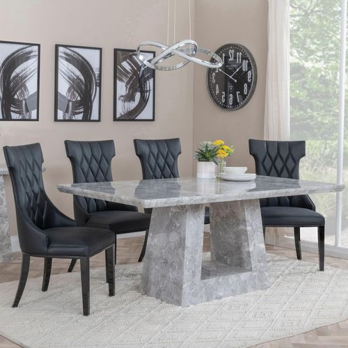Milan Grey Marble Dining Set - Mimi Black Leather Dining Chair