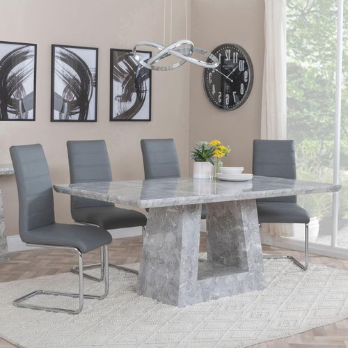 Milan Grey Marble Dining Set - Roma Grey Faux Leather Dining Chair