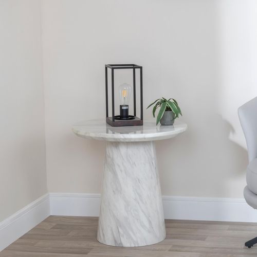 Carrera White Marble Round Side Table