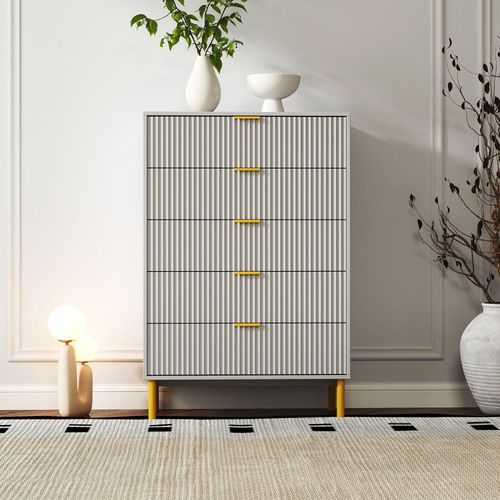 Clearance - Ridged Grey and Gold 5 Drawer Chest