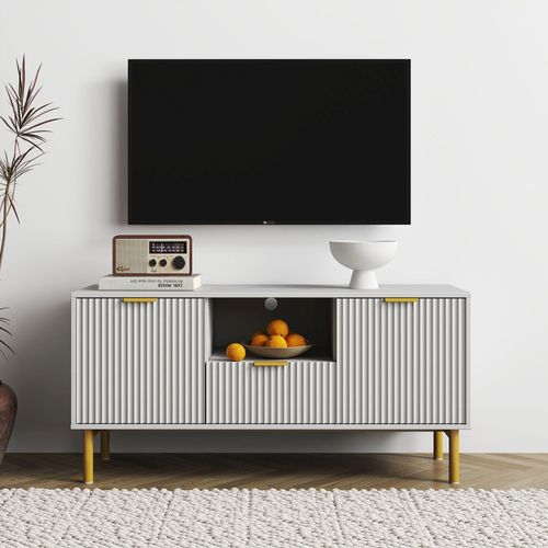 Clearance - Ridged Grey and Gold Storage TV Unit