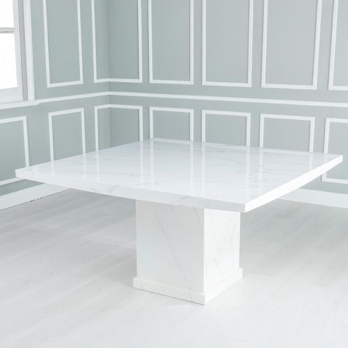 Turin 8 Seater White Marble Square Dining Table - 140cm