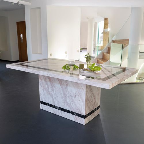 Rome 6 Seater Cream Marble Dining Table - Sizes Available