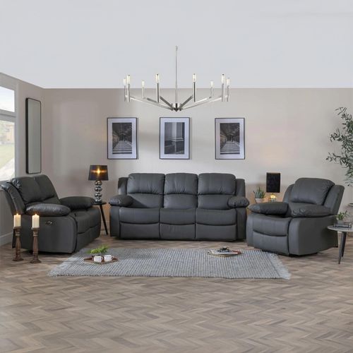 London Grey Leather Recliner Sofa Set
