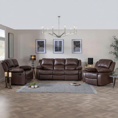 London Brown Leather Recliner Sofa Set