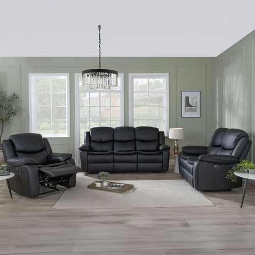 Berlin Black Leather Recliner Sofa Set