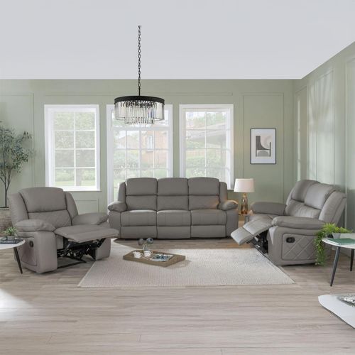 Bentley Light Grey Leather Recliner Sofa Set