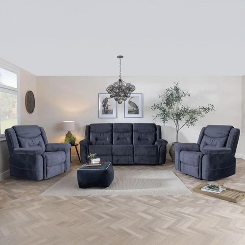 Dudley Silvano Blue Fabric 3+1+1 Recliner Sofa Set