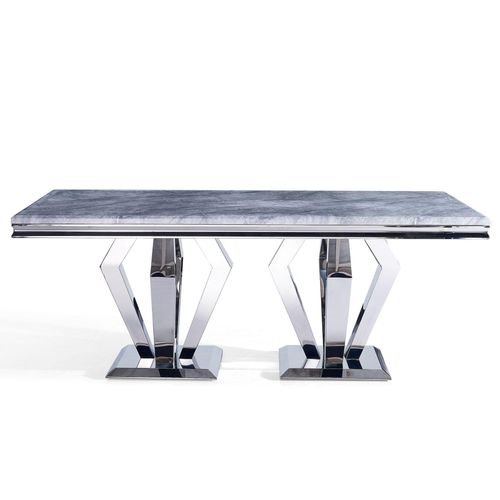 Dolce 8 Seater Grey Marble and Chrome Dining Table - Sizes Available