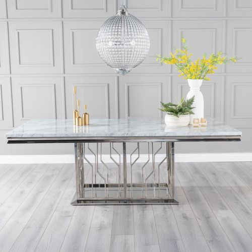 Vortex 8 Seater Grey Marble and Chrome Dining Table - 220cm