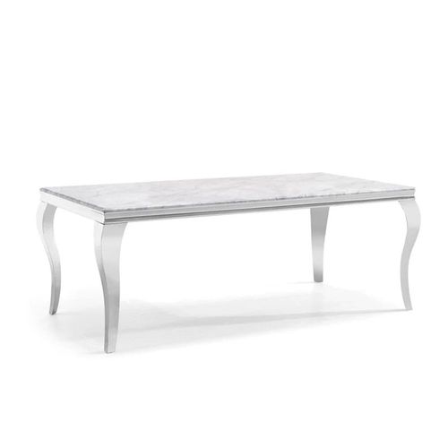 Louis 6 Seater Grey Marble and Chrome Dining Table - Sizes Available