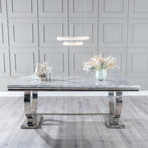 Glacier 6 Seater Grey Marble and Chrome Dining Table - Sizes Available