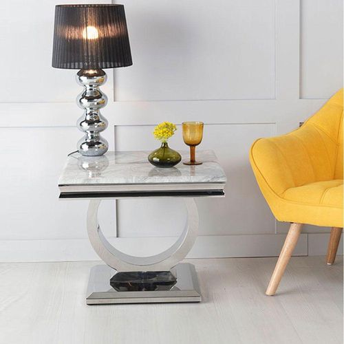 Glacier Grey Marble and Chrome Square Side Table