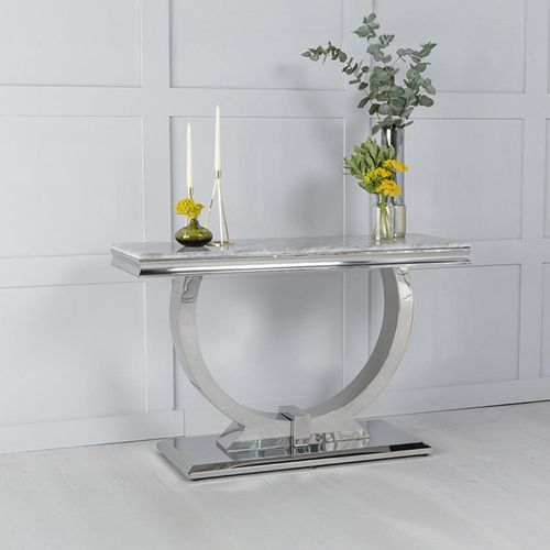 Glacier Grey Marble and Chrome Console Table