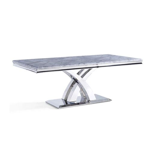 Lisbon 6 Seater Grey Marble and Chrome Dining Table - Sizes Available