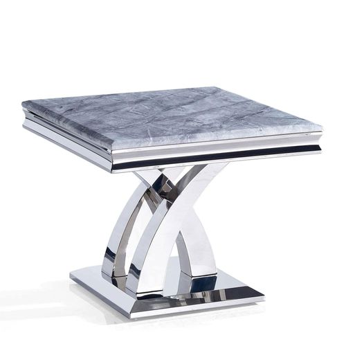 Lisbon Grey Marble and Chrome Square Lamp Table
