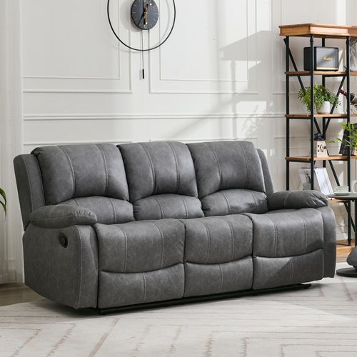 Paloma Grey Endurance Fabric 3 Seater Manual Recliner Sofa