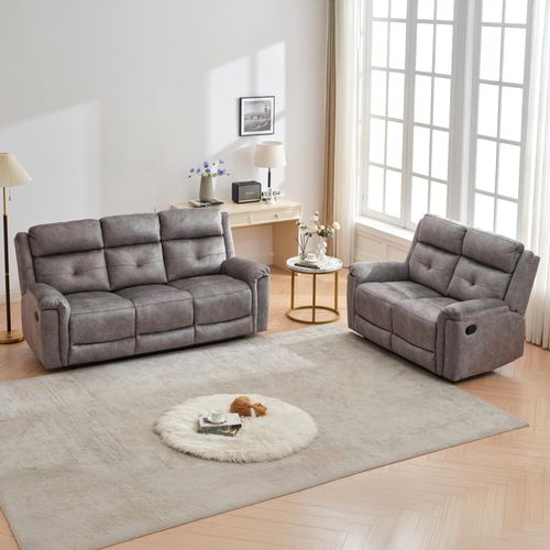 Sydney Grey Fabric 3+2 Seater Manual Recliner Sofa Set